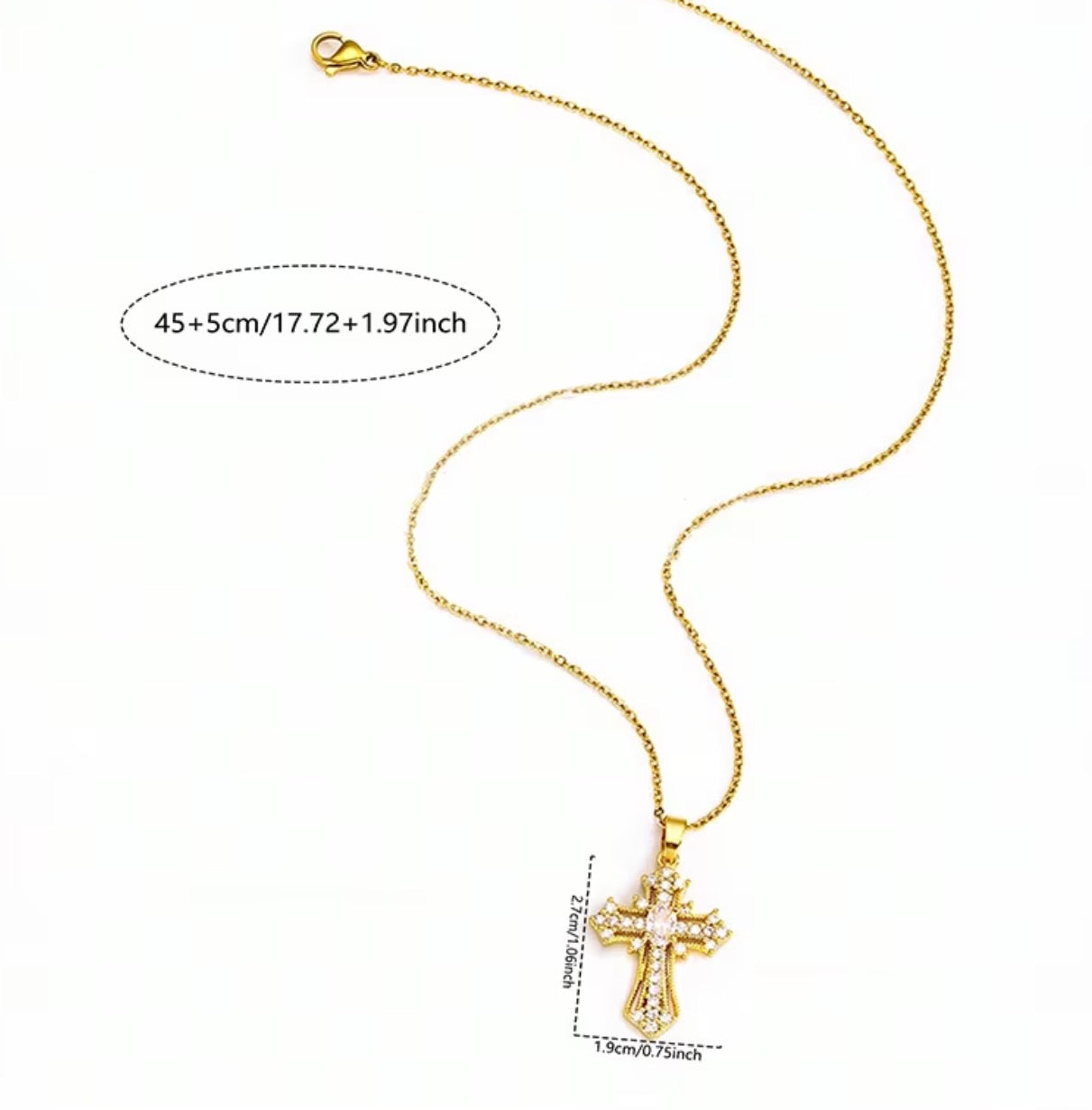Women Sparkling Rhinestone Cross Pendant Necklace, Hollow Punk Retro Design Clavicle Chain, Exquisite Present for Family Friends