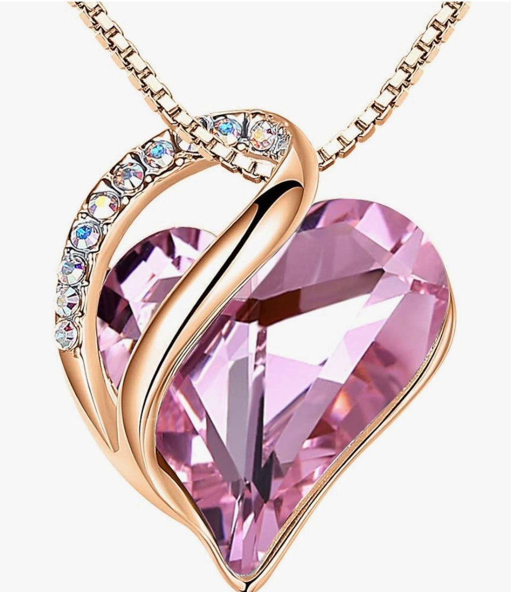 Gifts for Women Rose Gold Plated Necklaces: Heart Shaped Birthstone Crystal, Cubic Zirconia, Hypoallergenic Chain (18"+2"), Birthday Jewelry for Mom, Wife, and Girlfriend
