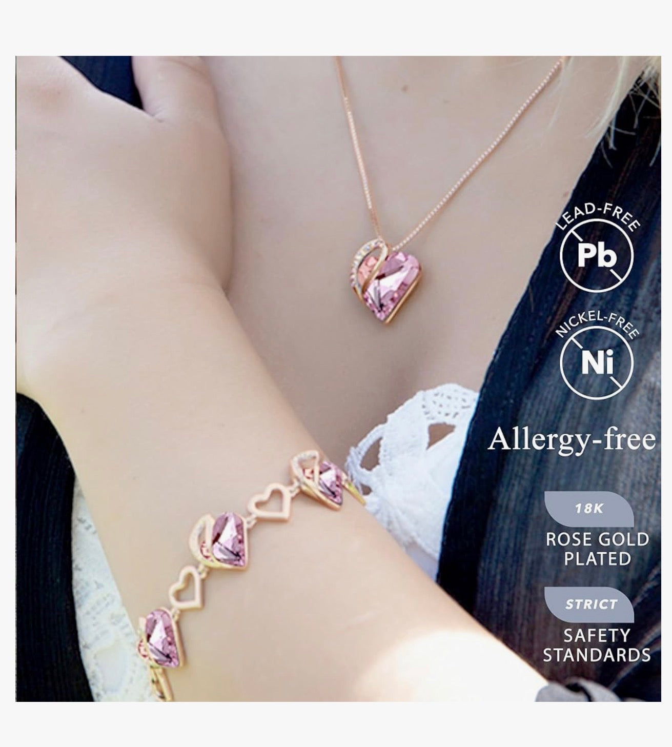 Gifts for Women Rose Gold Plated Necklaces: Heart Shaped Birthstone Crystal, Cubic Zirconia, Hypoallergenic Chain (18"+2"), Birthday Jewelry for Mom, Wife, and Girlfriend
