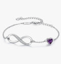 Infinity Heart Birthstone Charm Link Bracelet for Women 925 Sterling Silver Adjustable Mother's Day Valentine's Day Christmas Day Gift Anniversary Birthday Jewelry for Wife Girlfriend Her